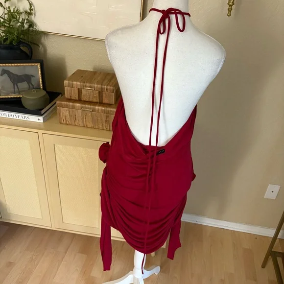 JLUXLABEL Burgundy Tabitha Halter Rose Mini‎ Dress Size XXL - Picture 6 of 10